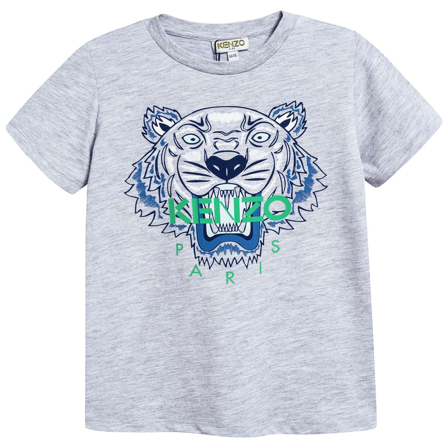 Boys Marl Grey Tiger Printed Cotton T-shirt