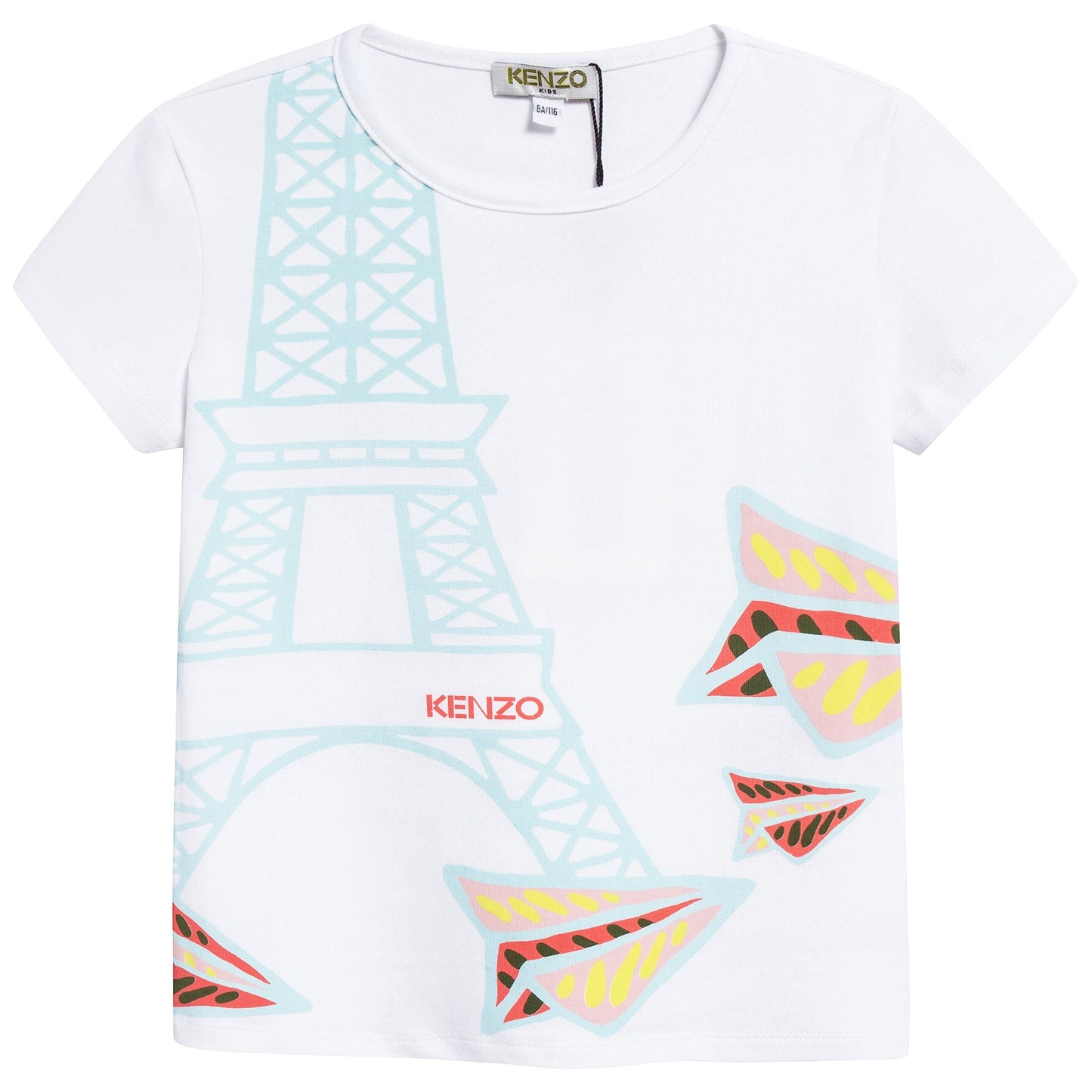 Girls White Eiffel Printed Cotton T-shirt