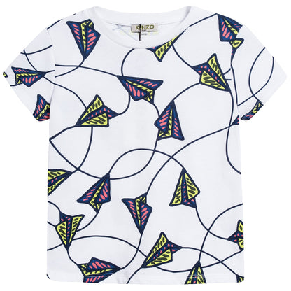Boys White Printed Cotton T-shirt