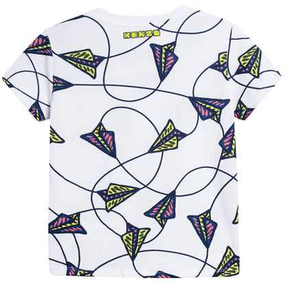 Boys White Printed Cotton T-shirt