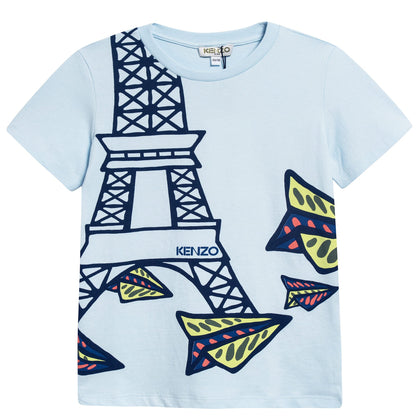 Boys Light Blue Printed Cotton T-shirt