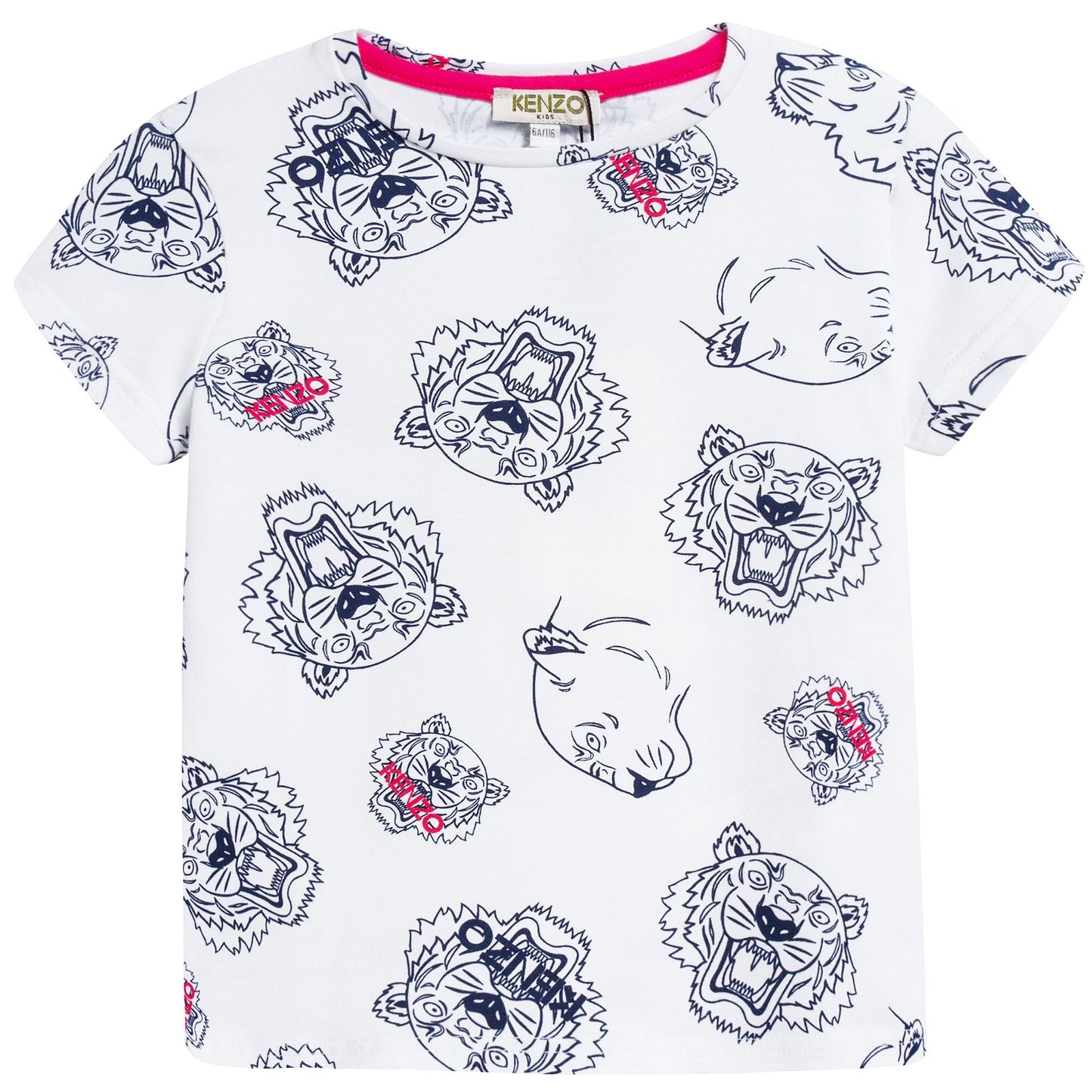 Girls White Tiger Printed Cotton T-shirt