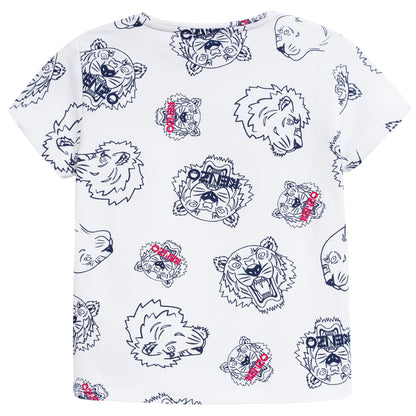 Girls White Tiger Printed Cotton T-shirt
