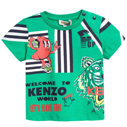 Baby Boys Green Printed Cotton T-shirt