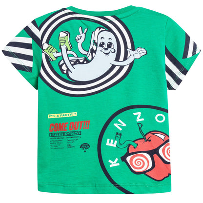 Baby Boys Green Printed Cotton T-shirt