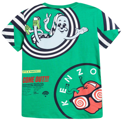 Boys Green Printed Cotton T-shirt