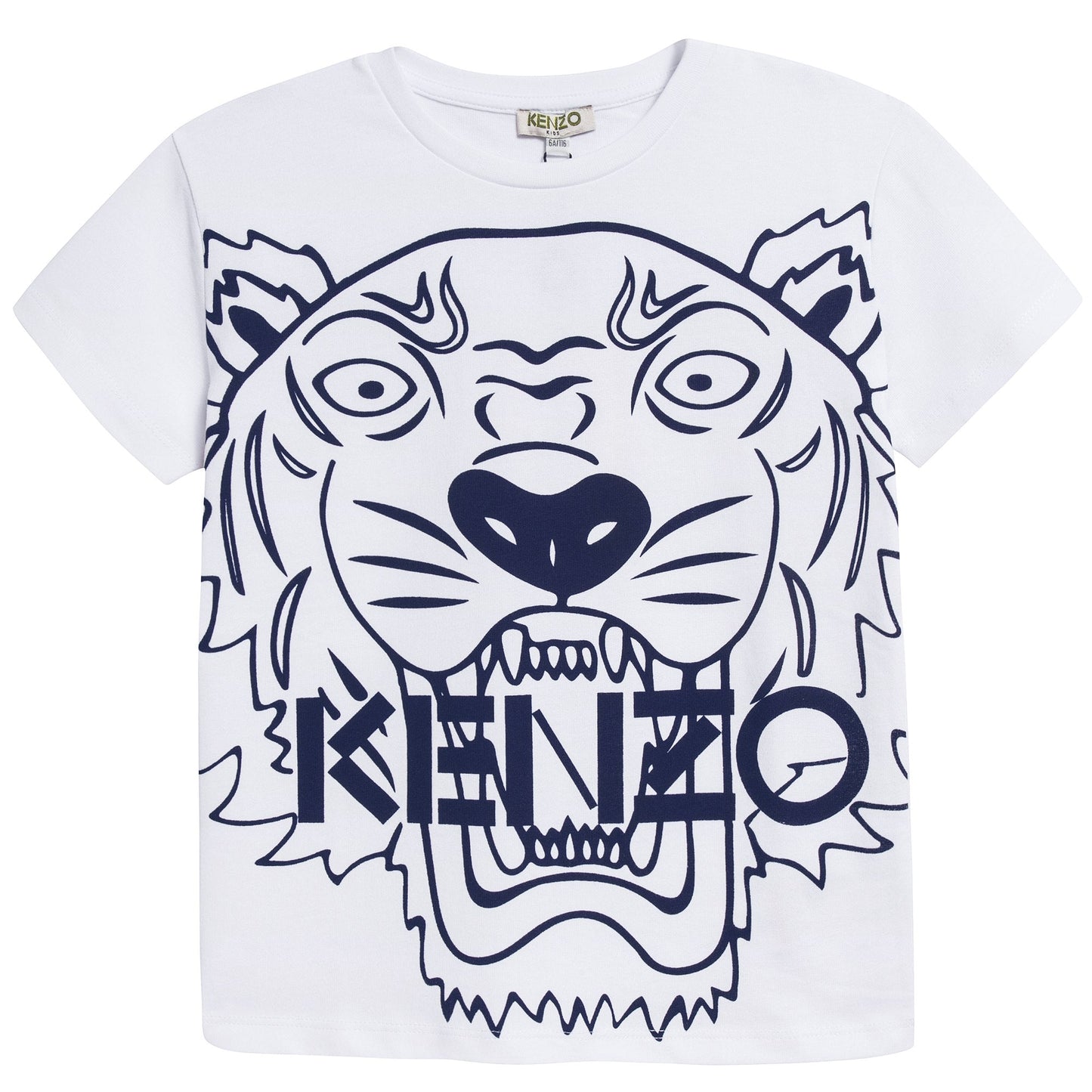 Boys White & Navy Tiger Printed Cotton T-shirt
