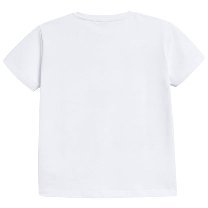 Boys White & Navy Tiger Printed Cotton T-shirt