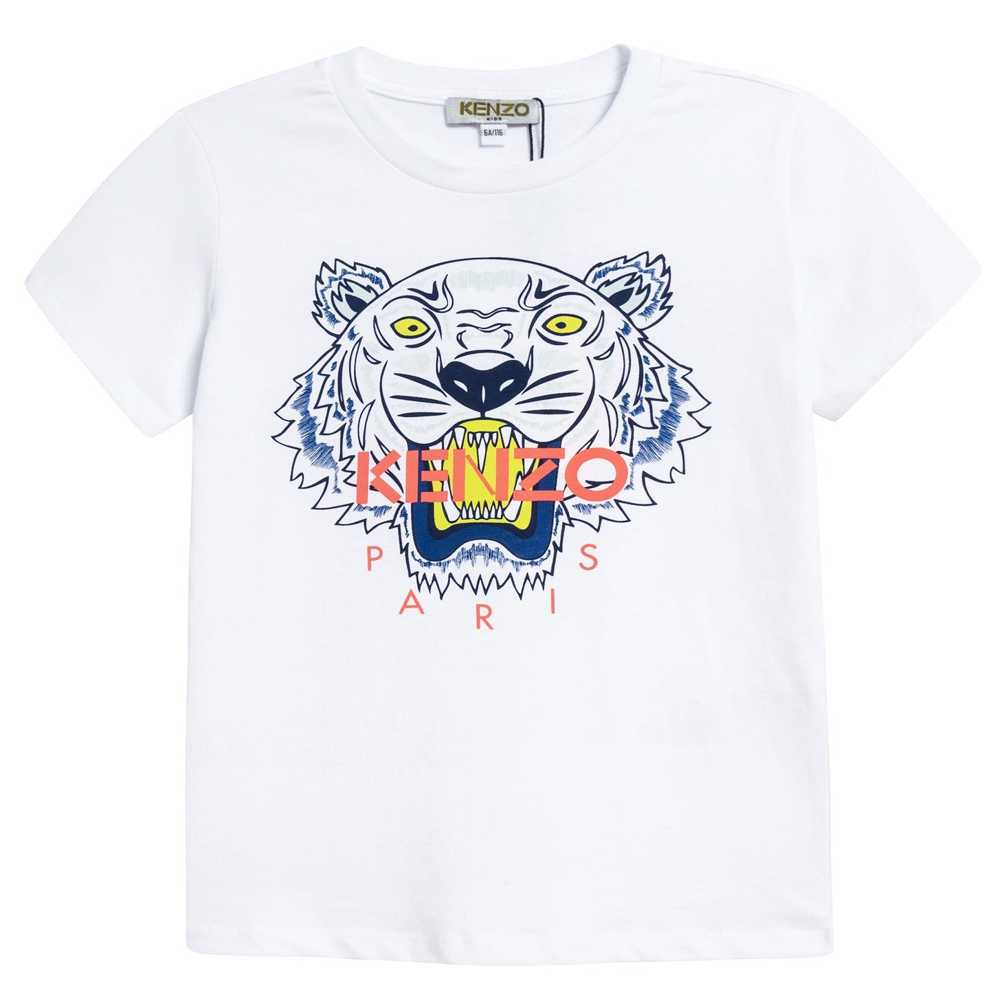 Boys White Tiger Printed Cotton T-shirt