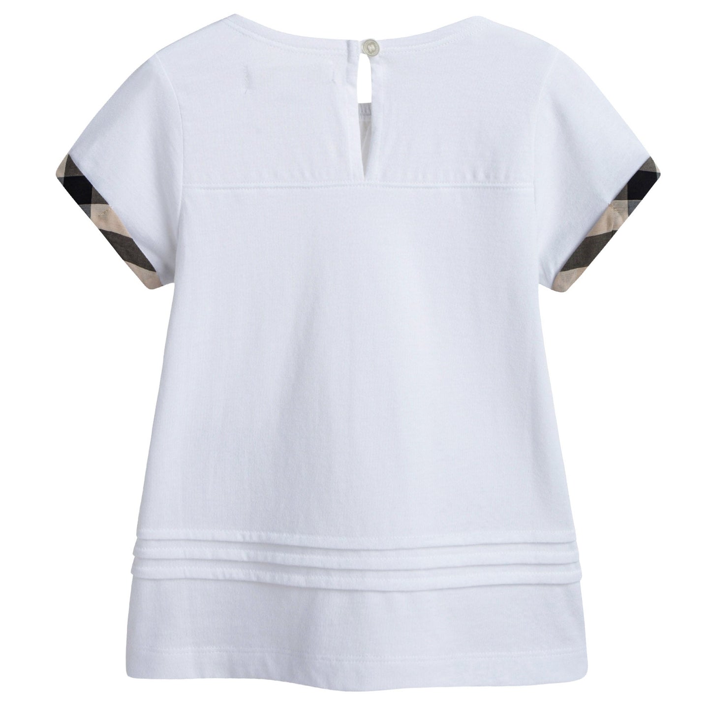 Girls White Pleat and Check Detail Cotton T-shirt