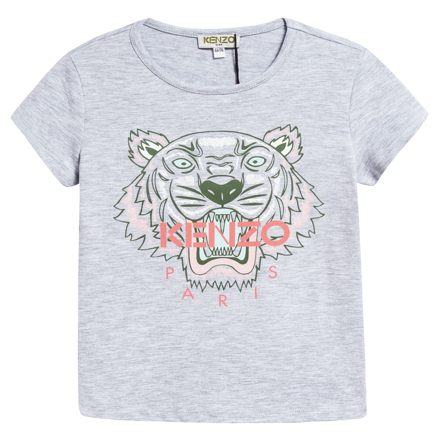 Girls Grey Tiger Printed Cotton T-shirt