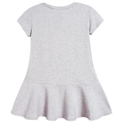 Girls Marl Grey Cotton Printed Dress