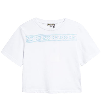 Girls White Logo Cotton T-shirt