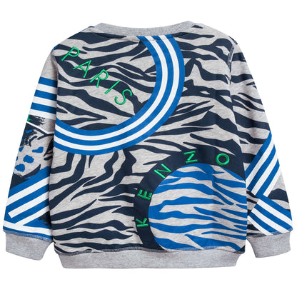 Boys Marl Grey Printed Cotton Sweater