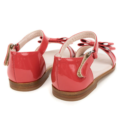 Girls Red Velcro Tape Sandals With Bow Trims