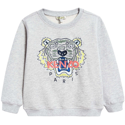 Boys Marl Grey Tiger Printed Cotton Sweater