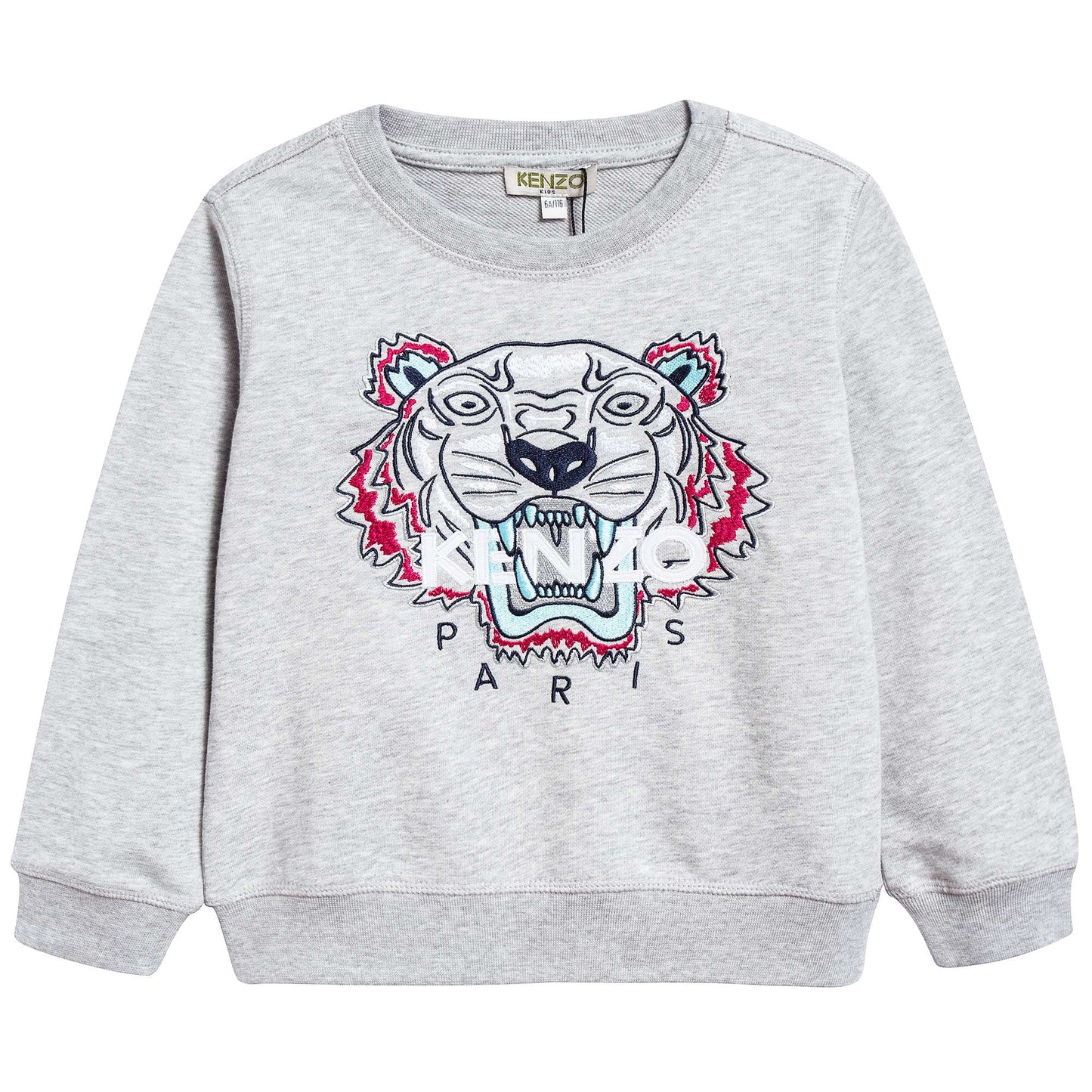Girls Marl Grey Tiger Printed Cotton Sweater