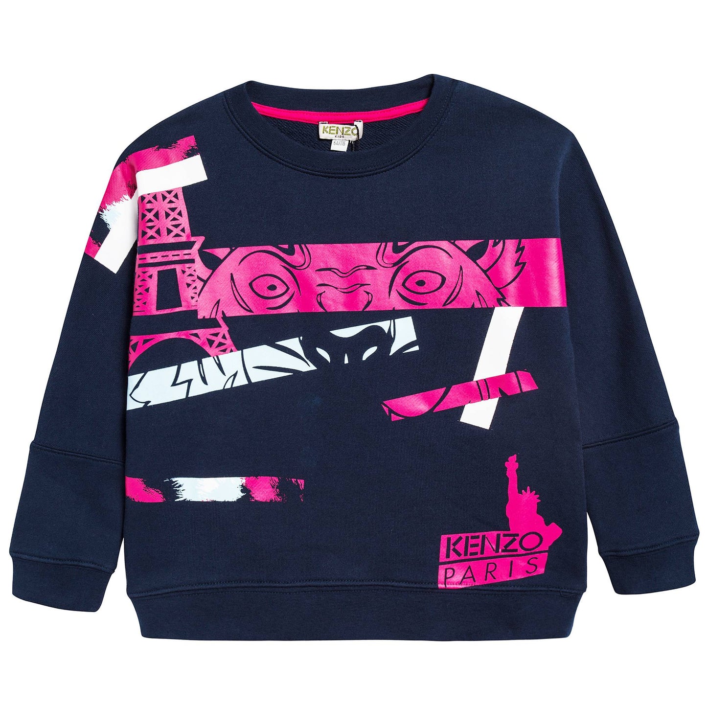 Girls White Printed Cotton Sweater