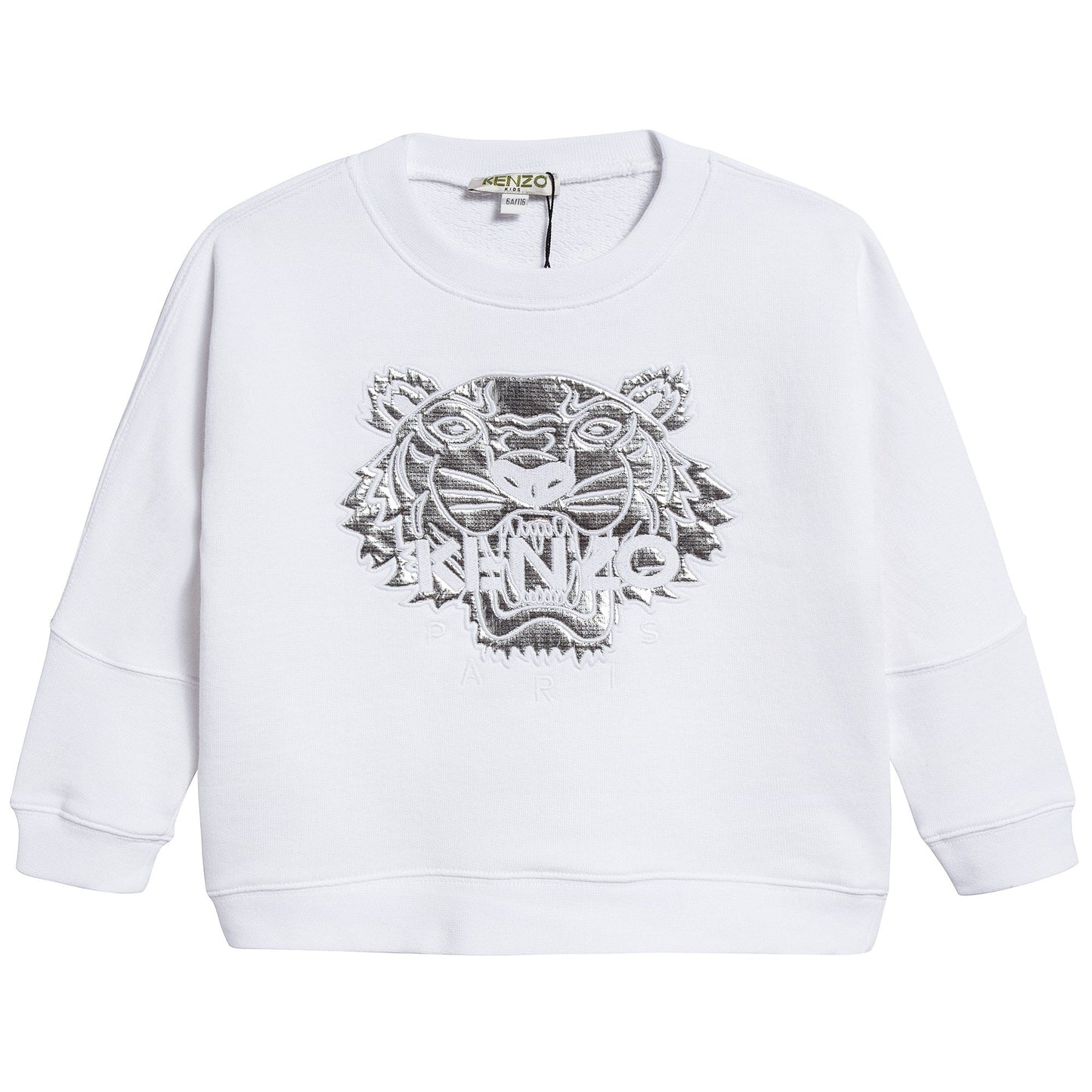 Girls White Tiger Printed Cotton Sweater