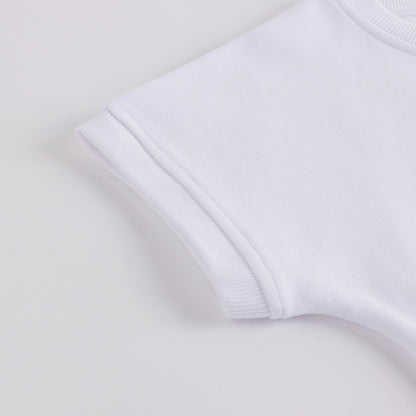 女童白色圆形Logo棉连衣裙