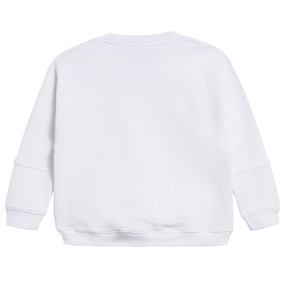 Girls White Tiger Printed Cotton Sweater