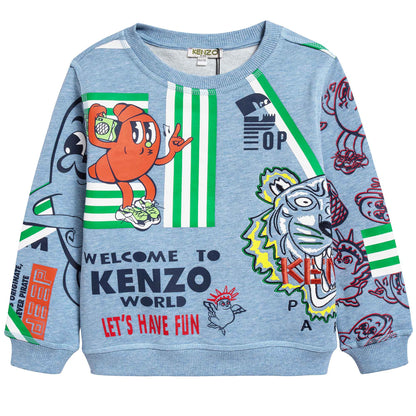 Boys Marl Light Blue Cotton Sweater