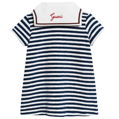 Girls Blue & White Striped Towelling Dress