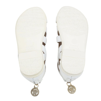 Girls White Sandals With Gold Medusa Logo