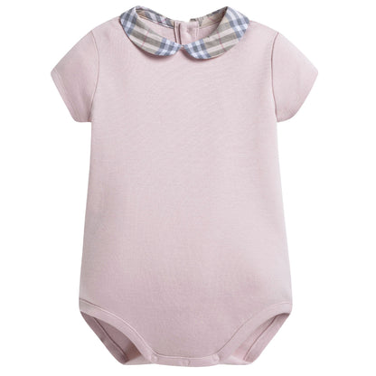 Baby Girls Pink Cotton Body With Check Collar