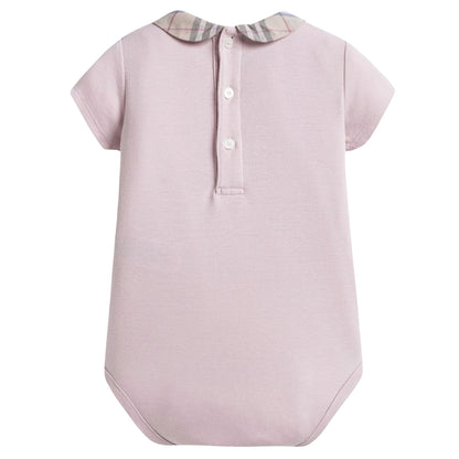 Baby Girls Pink Cotton Body With Check Collar