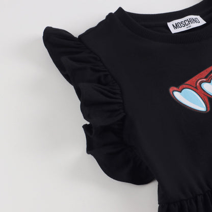 女童黑色印花棉连衣裙