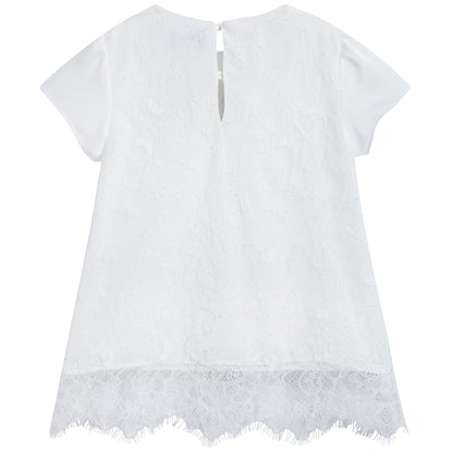 Girls White Lace T-shirt