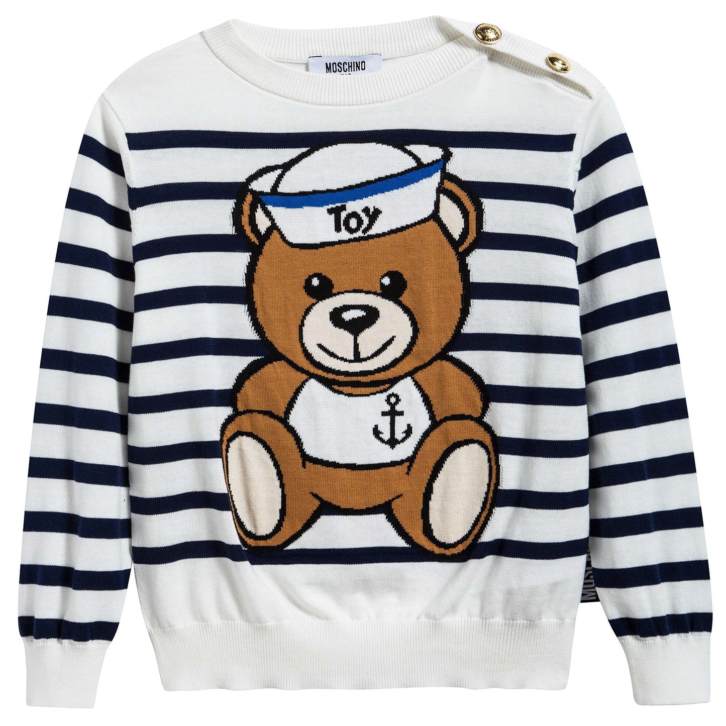 Girls White & Blue Striped Cotton Sweater