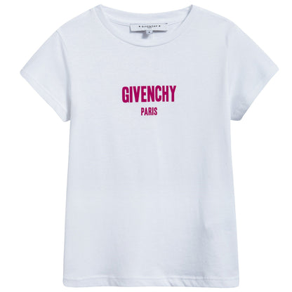 Girls White Cotton Pink Logo T-shirt