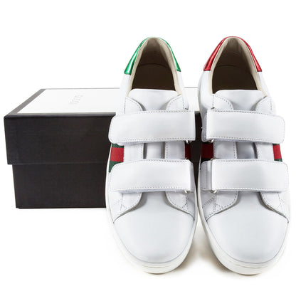 Girls & Boys White Velcro Leather Board Shoes