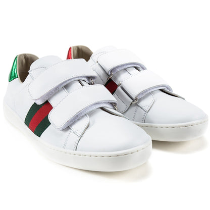 Girls & Boys White Velcro Leather Board Shoes