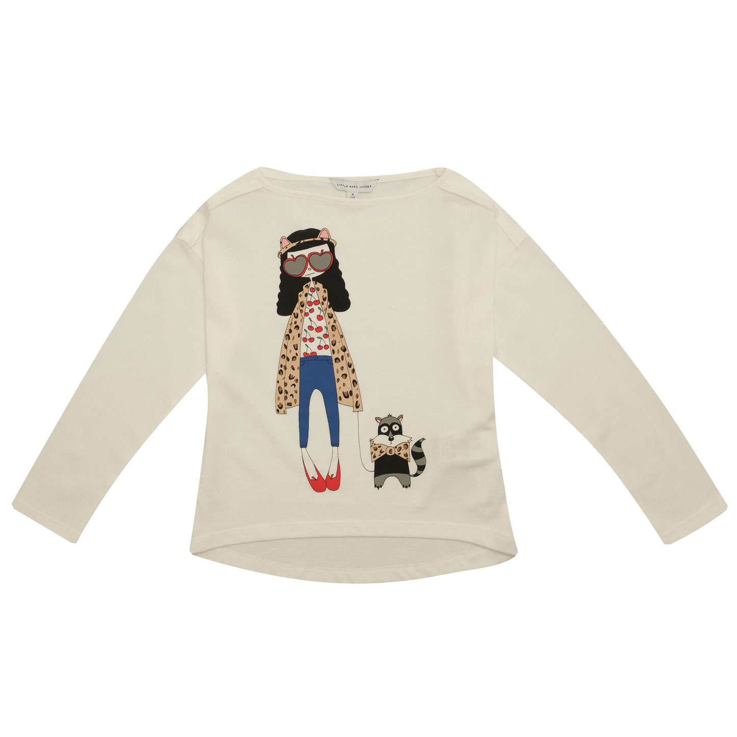 Girls White Fancy Printed Trims Cotton T-Shirt