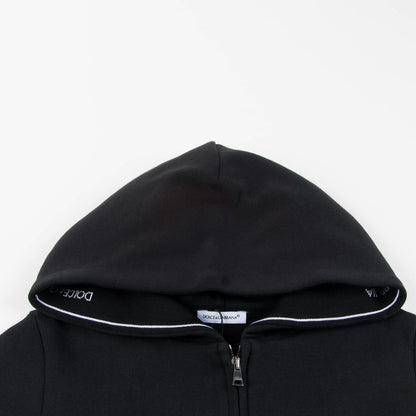 Girls Black Logo Cotton Zip-up Top