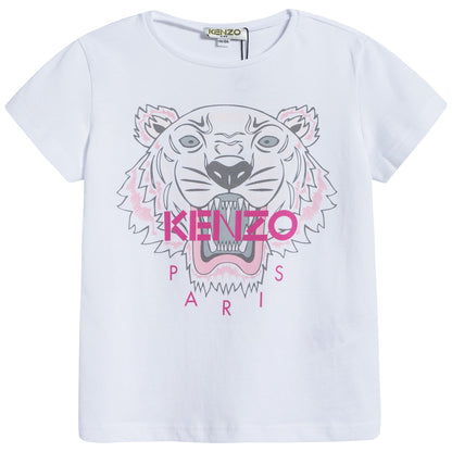 Girls White Tiger Cotton T-shirt