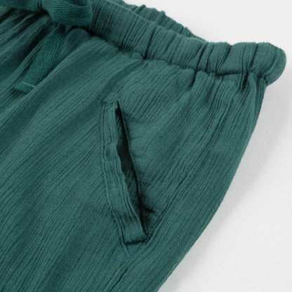 Girls & Boys Dark Green Cotton Woven Trousers