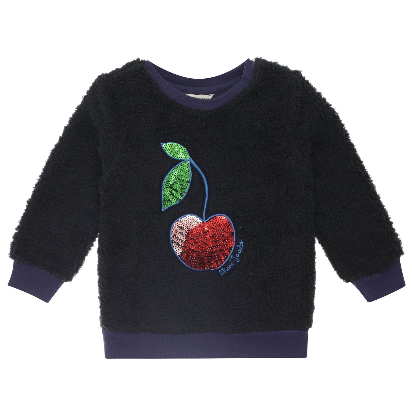 Girls Navy Blue Cherry Printed Fur Sweatshirt