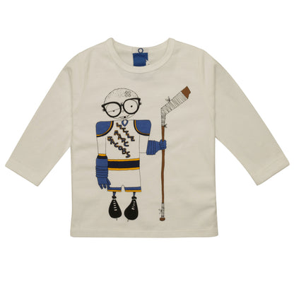 Baby Boys White Fancy Printed Trims Cotton T-Shirt