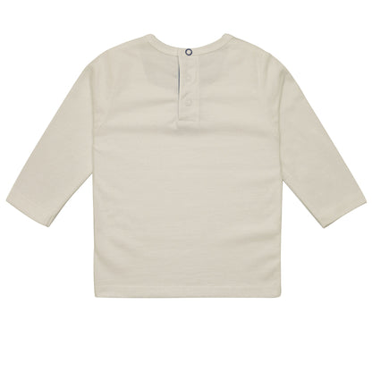 Baby Boys White Fancy Printed Trims Cotton T-Shirt
