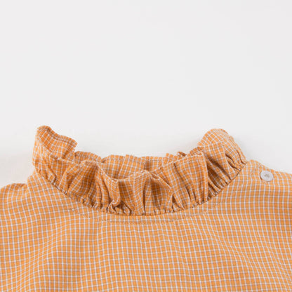 Girls Orange Microcheck Cotton Woven Blouse