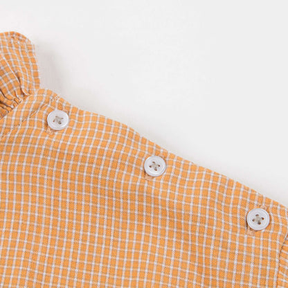 Girls Orange Microcheck Cotton Woven Blouse