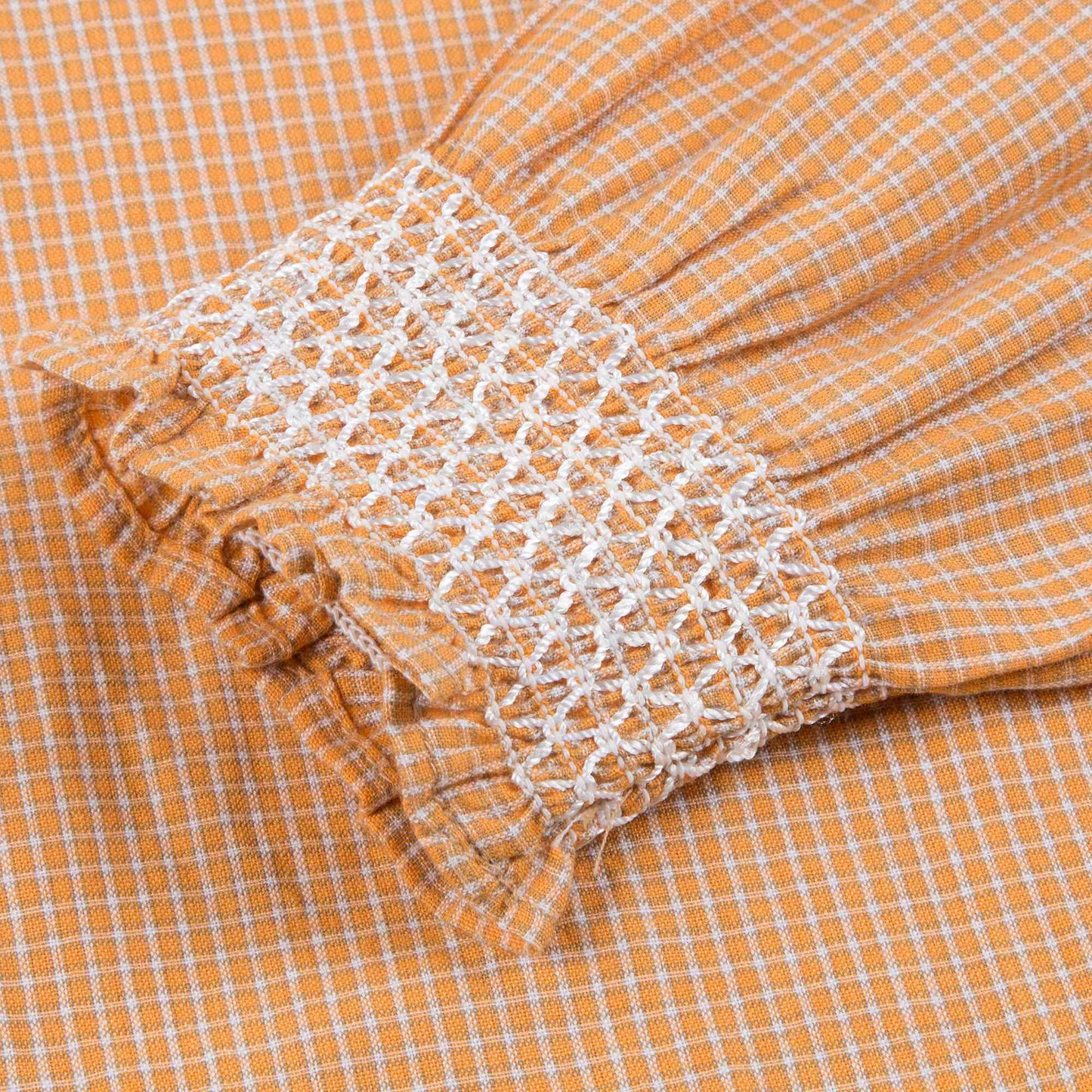 Girls Orange Microcheck Cotton Woven Blouse