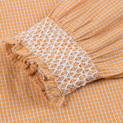 Girls Orange Microcheck Cotton Woven Blouse
