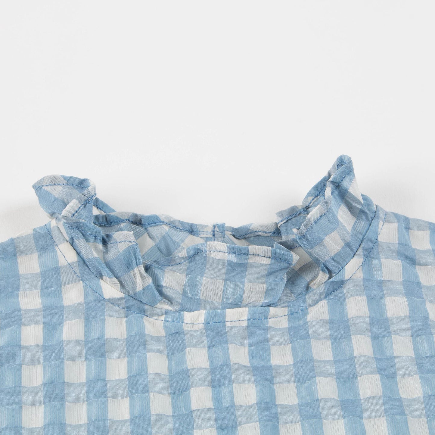 Girls Pale Blue Check Woven Top