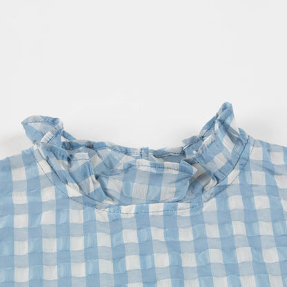 Girls Pale Blue Check Woven Top