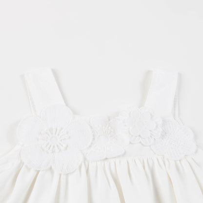 Girls Off White Cotton Dress